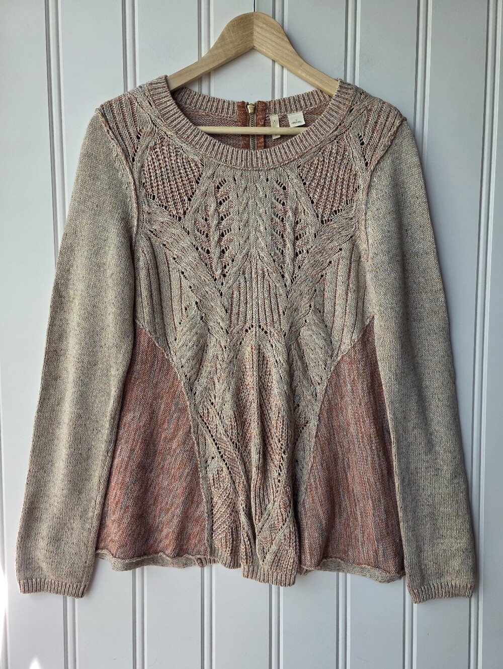 Anthropologie Moth Anita Swing Cable Knit Pink Beige Sweater Medium